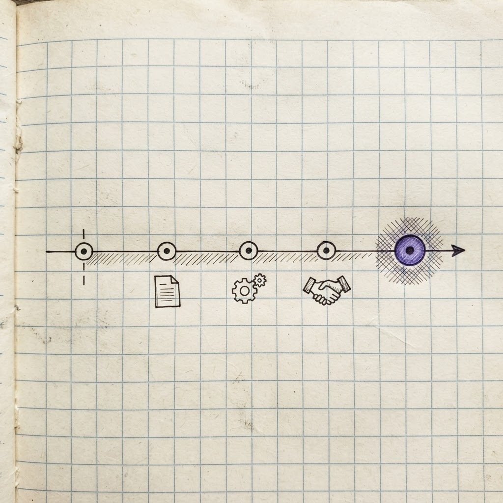 Notebook sketch of the self-serve partner onboarding kit timeline
