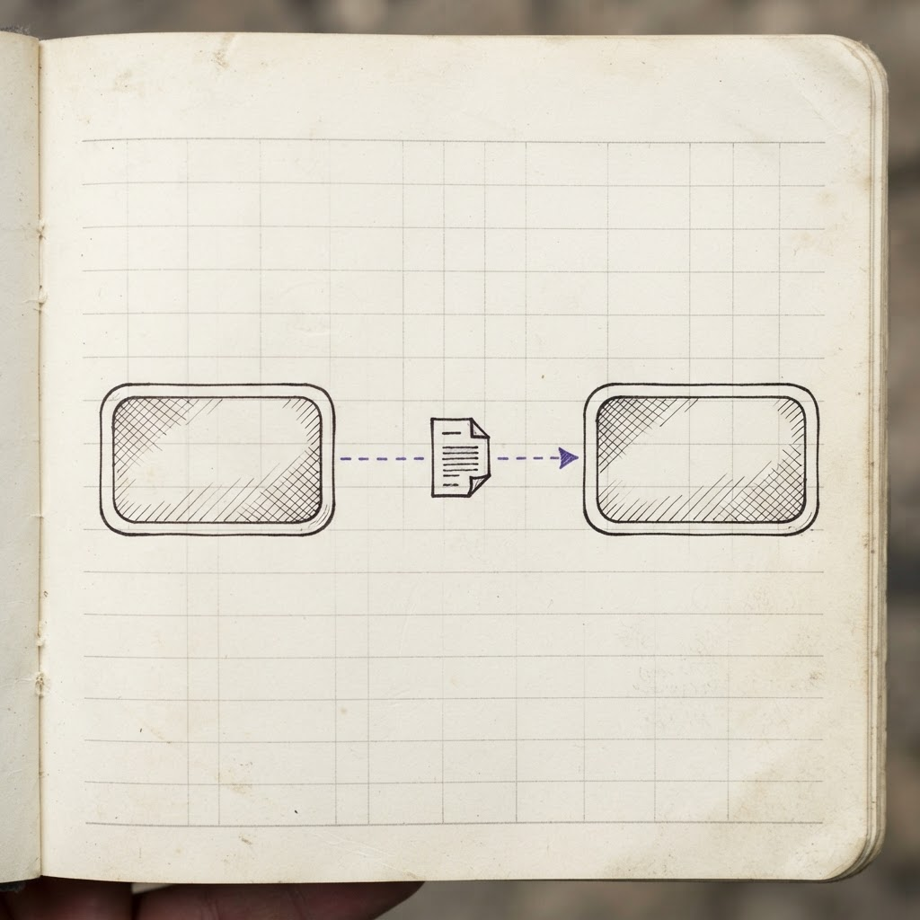 Sketch of standardised handoff contract between two cross-functional teams